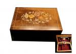 Swiss Ballerina dances inside of Italian Burled Elm Box  with Floral Inlay