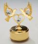 24K Gold Plated or Silver Plated Heart and Two Doves with Austrian Crystals,  Music Box Figurine