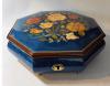 Italian Floral Inlay on Deep Blue Octagonal Music Box