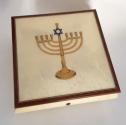 Menorah Inlay on White Musical Box