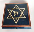 Blue Music Box with white inlaid Chai in Star of David
