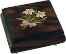 Walnut music box with two edelweiss tied with ribbon