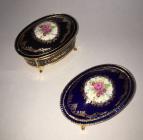 Oval Enamal Music Boxes in Black or Navy Blue with Floral Design on Lid