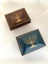 Judaica - Menorah Inlay on Blue or Walnut Finish Rectangular Music Box 2