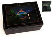 Koji Murai Black Lacquer Musical Jewelry Box Clown Rainbow and Moon