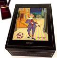 Koji Murai Black Lacquer Musical Jewelry Box Troubadour playing bowed String Instrument