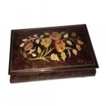 Inlaid Flowers on Natural dark elm Musical Box