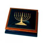 Judaica - Menorah Inlay on Blue or Elm Musical Box 