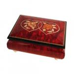 Italian inlay of linked hearts on wine red music box