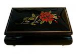 Single Red Rose on Black Lacquer Music Box with Filetto Border