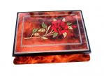 Red Rose with Filetto Border on Glossy Elm Musical Box 
