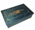 Italian framed floral inlay on blue musical box.