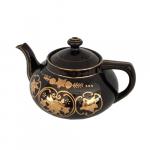 Vintage Black and Gold Teapot with Floral Design