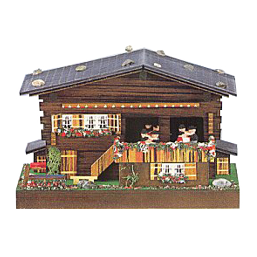 Swiss Chalet Music Box with 3 Waltzing Couples  