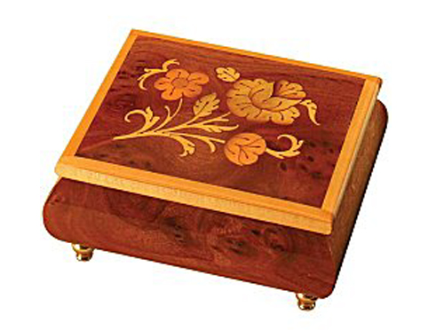 Three Flowers Inlaid on Small Square Music Box