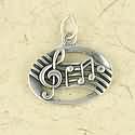Sterling Silver Charm or Pendant Music Staff with notes