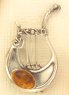 Amber and Sterling Pin Lyre 