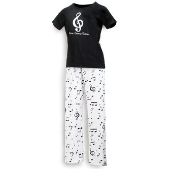 Ladies Pajamas, Black T Shirt says 