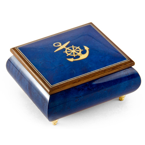 Blue Italian Music Box featuring an inlaid Anchor