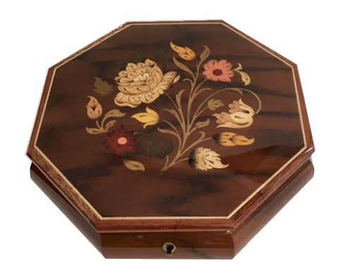 Vintage Octagon Jewelry Box with Floral Inlay