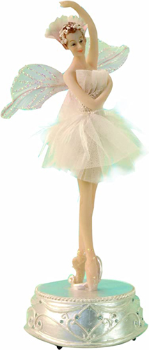 rotating ballerina with white net tutu and wings musical figurine